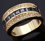 Позолоченное кольцо с ониксами и искусственными бриллиантами