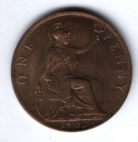 1 пенни 1902 г. AUNC Великобритания