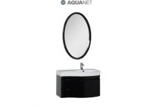 Комплект мебели Aquanet   Сопрано 95 правая с выдвижными ящиками, зеркало овальное, цвет черный  (169445)