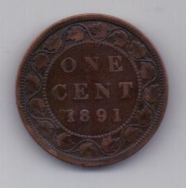 1 цент 1891 г. редкий. Канада (Великобритания)