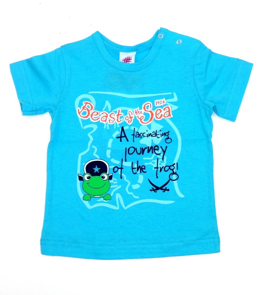 Голубая футболка на кнопках для мальчика Лягушонок