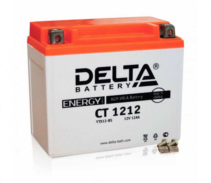 Мото аккумулятор АКБ Delta (Дельта) CT 1212 п.п. 12Ач YTX14-BS, YTX12-BS