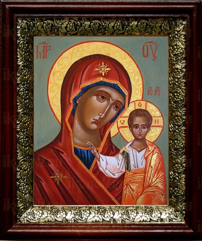 Казанская икона Божьей Матери (19х22), темный киот