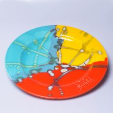 Блюдо тарелка Domiziani Модерн керамика ручной работы жёлто-красно-голубое - d 32 см (Италия)