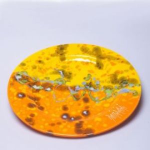Блюдо керамическое ручной работы жёлто-оранжевое Domiziani Modern CODICE 107 - d 32 см (Италия)