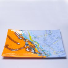 Блюдо Domiziani прямоугольное керамика ручной работы оранжево-голубой - 38 x 28 см (Италия)