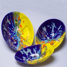 Салатники в наборе Domiziani керамика ручной работы жёлто-синие - 25x17, 30x20, 36x23 см (Италия)