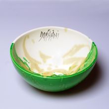 Ваза для фруктов салатник Domiziani керамика ручной работы бело-зелёная - d 25 см (Италия)