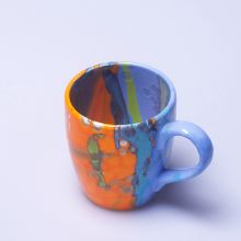 Кружка Domiziani керамика ручной работы оранжево-голубая - h 10 см, d 8,5 см (Италия)