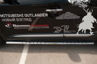 Пороги труба 75х42 овал с проступью Mitsubishi Outlander 2015-