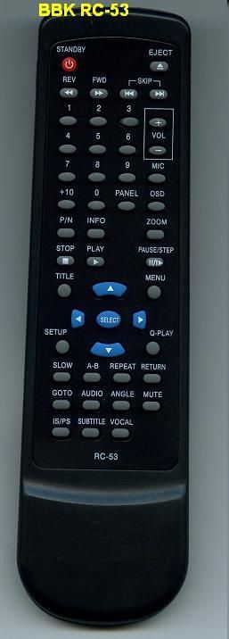 BBK RC-53 (DVD player) (BBK-916S, BBK-931S, BBK-938S, BBK-939S, BBK-965S, BBK-969S, DV516S, DV521S, DV721S, DV964S, DV966S, DV975S)