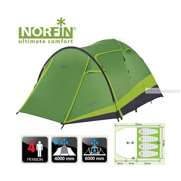 Палатка кемпинговая 4-х местная Norfin RUDD 3+1 Nf10202