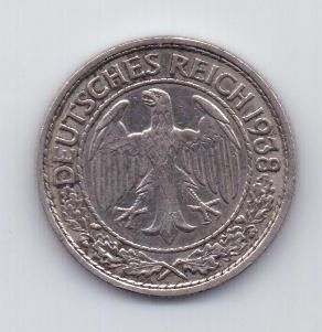 50 пфеннигов 1938 г. редкий год. Е. Германия