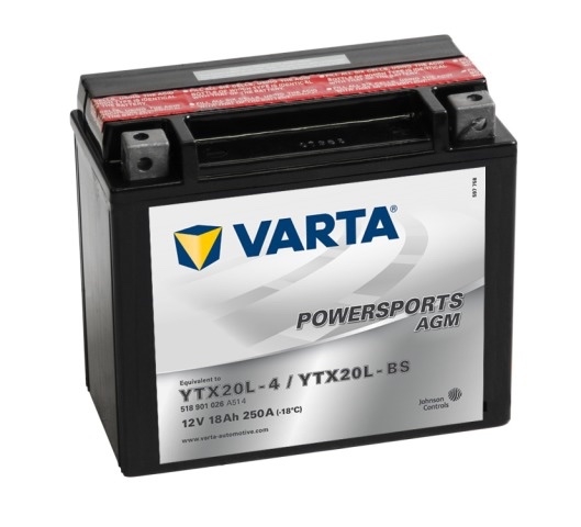 Мото аккумулятор АКБ VARTA (ВАРТА) AGM 518 901 026 A514 YTX20L-4 / YTX20L-BS 18Ач о.п.