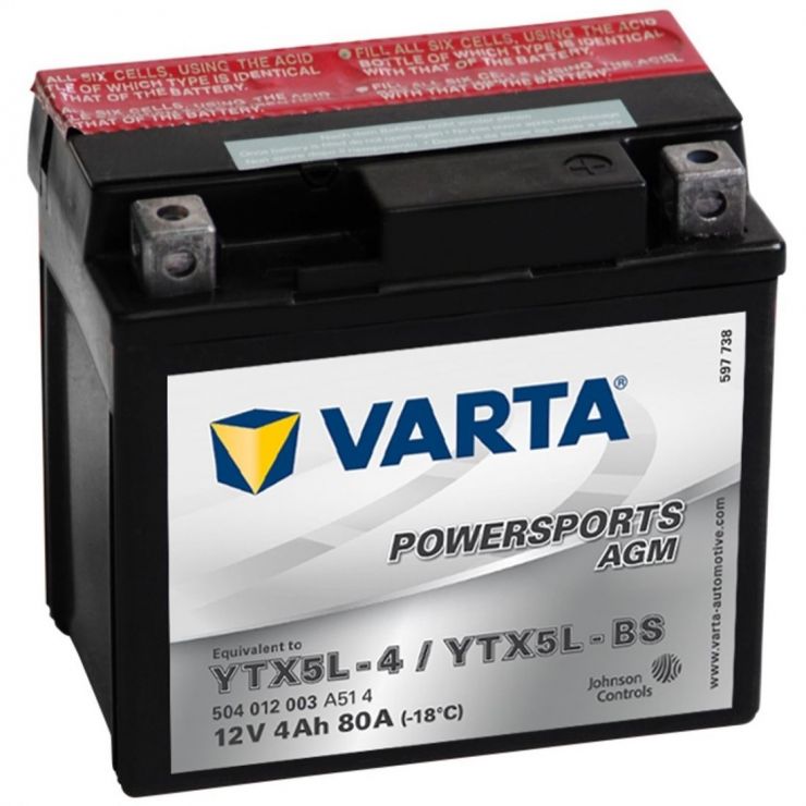 Мото аккумулятор АКБ VARTA (ВАРТА) AGM 504 012 003 A514 YTX5L-4 / YTX5L-BS 4Ач о.п.