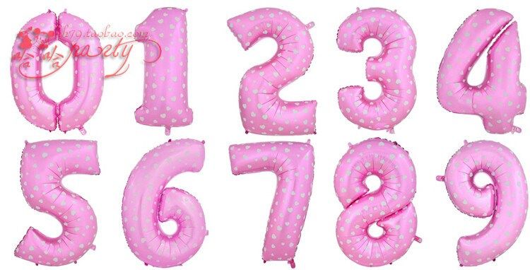 Цифры розовые с сердечками фольгированные шары с гелием