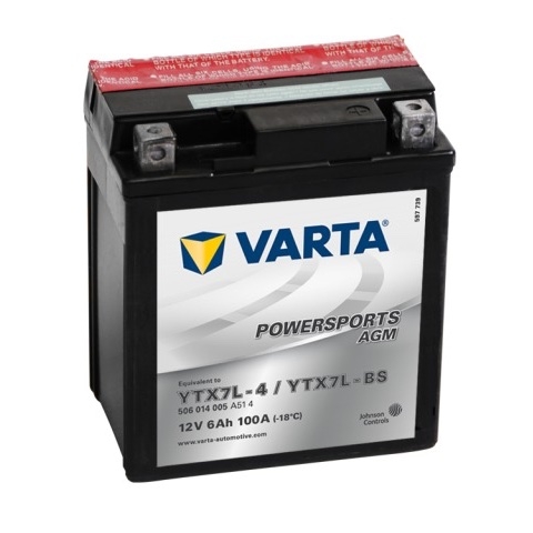 Мото аккумулятор АКБ VARTA (ВАРТА) AGM 506 014 005 A514 YTX7L-4 / YTX7L-BS 6Ач о.п.