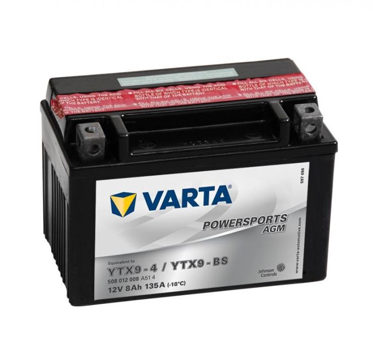 Мото аккумулятор АКБ VARTA (ВАРТА) AGM 508 012 008 A514 YTX9-4 / YTX9-BS 8Ач п.п.