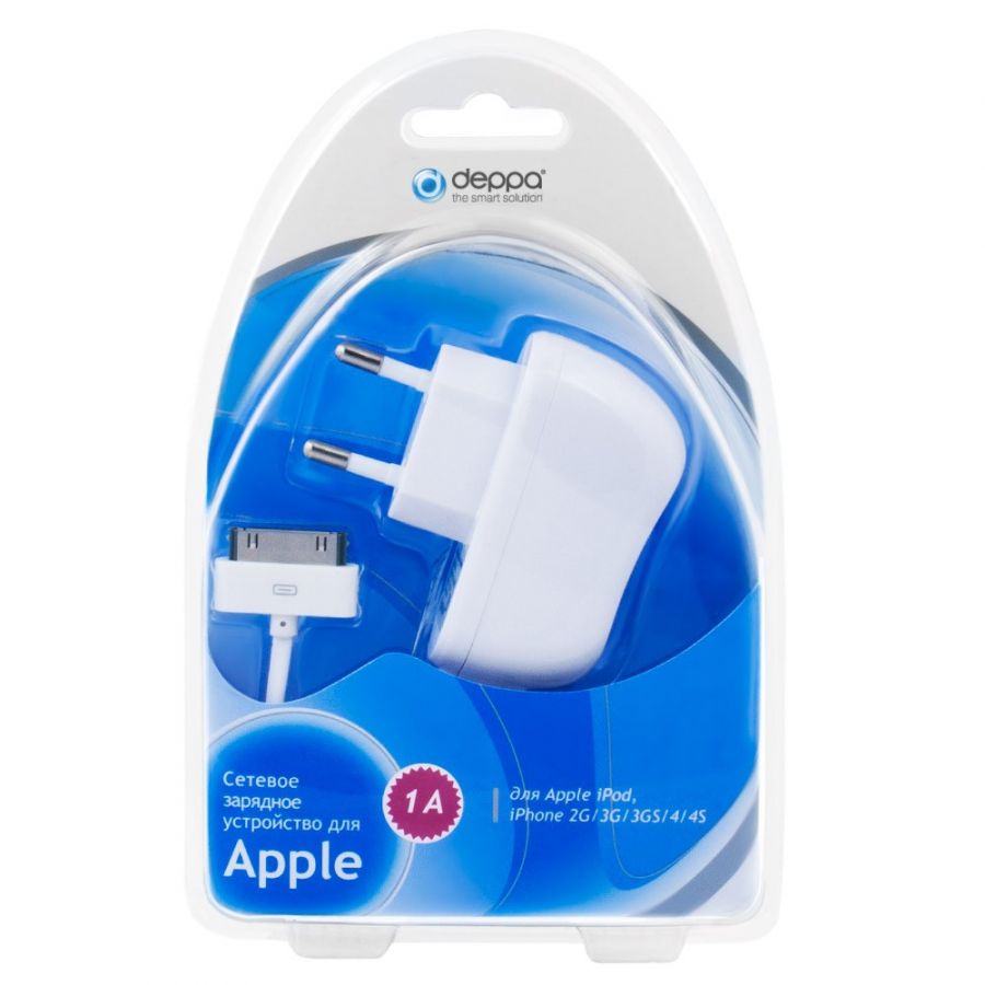 Сетевое зарядное устройство Deppa iPod/ iPhone 2G/3G/3GS/4/4S (1 A) (white)