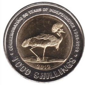 50 лет независимости Уганды(Восточный венценосный журавль) 1000 шиллингов Уганда 2012