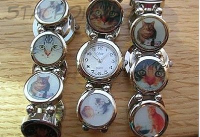 Часы женские "Кошечки" (на стрейч-браслете)