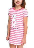 Сорочка для девочки в полоску с зайчиком Клевер 762514