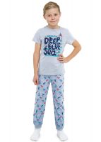 Пижама для мальчика серая с корабликами на штанах и надписями на футболке Клевер 761927