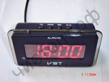 Часы  эл. сетев. VST728-2 зел.цифры (без блока) (5В)