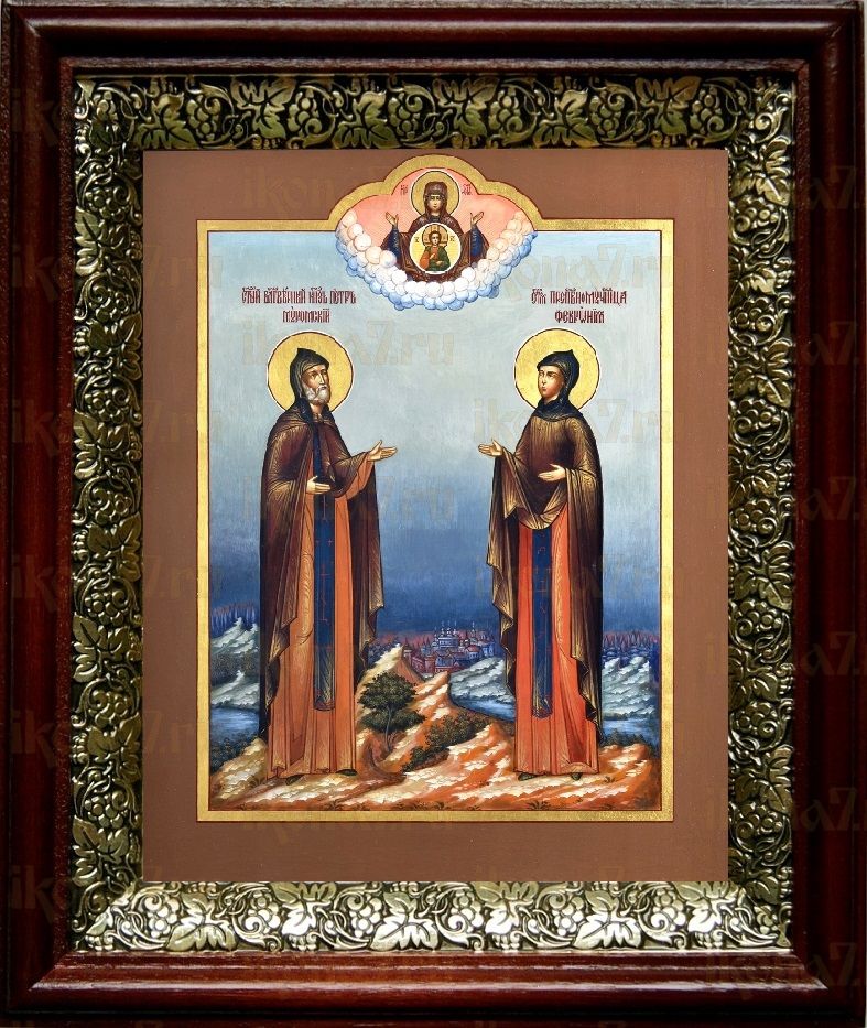 Петр и Феврония Муромские (19х22), темный киот