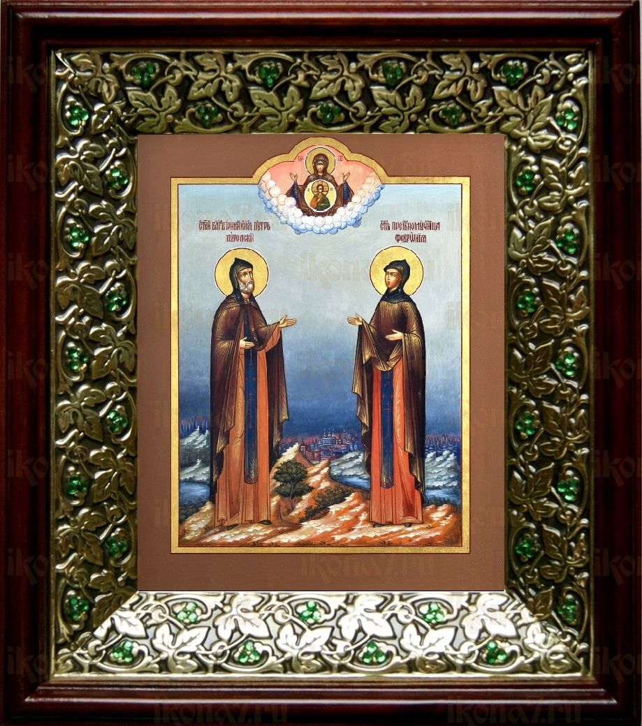 Петр и Феврония Муромские (21х24), киот со стразами