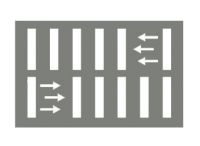 Дорожная разметка 1.14.2 - "Пешеходный переход шириной более 6м, с разделением встречных потоков пешеходов".