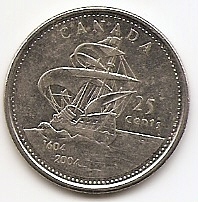 400 лет первому французскому поселению 25 центов Канада 2004
