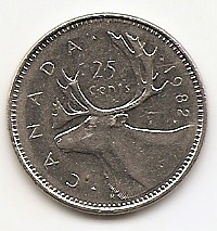 25 центов Канада 1982 (регулярный выпуск)