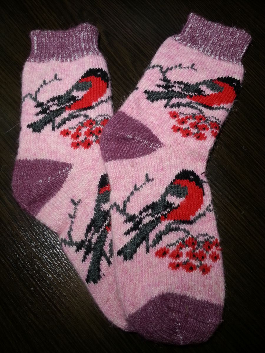 Носки женские с рисунком «Снегири» цвет Розовый | Арт. ЗН-15Ж