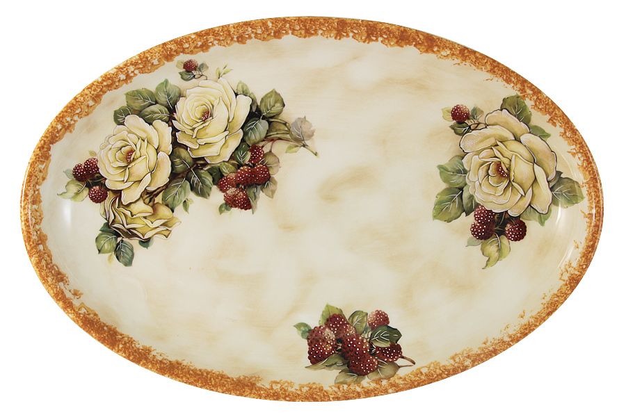 Блюдо овальное "Роза и малина", 36х23.5 см