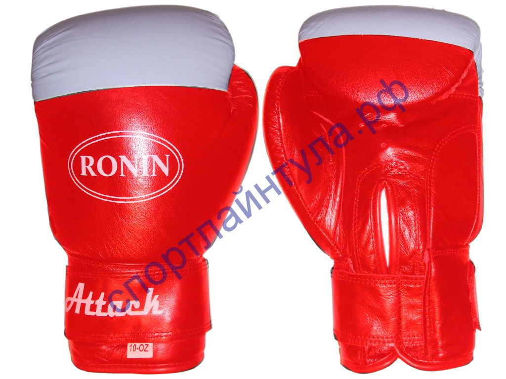 Боксерские перчатки Y716 RONIN ATTACK натуральная кожа, красно-белые