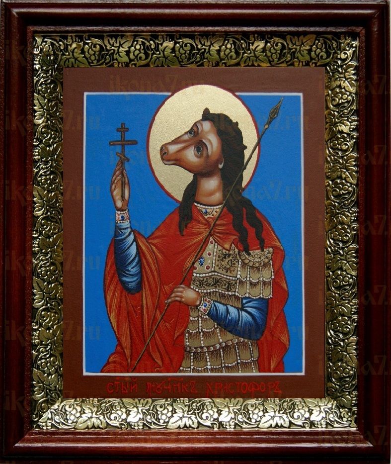 Христофор Псеглавец (19х22), темный киот