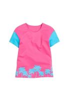 GTR495/2 Розовая футболка для девочки с голубыми пальмами Пеликан