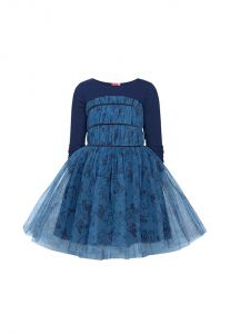 Трикотажное синее платье для девочки с микротюлем