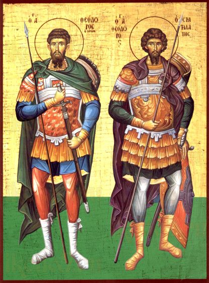 Феодор Стратилат и Феодор Тирон (рукописная икона)