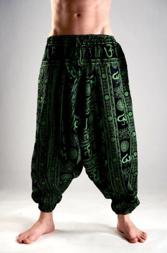 Мужские индийские штаны афгани с символами ОМ, натуральный хлопок