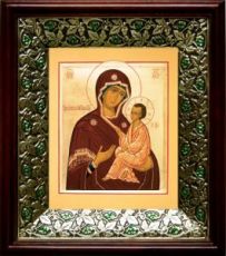 Тихвинская икона Божьей Матери (21х24), киот со стразами