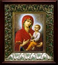 Тихвинская икона Божьей Матери (21х24), киот со стразами