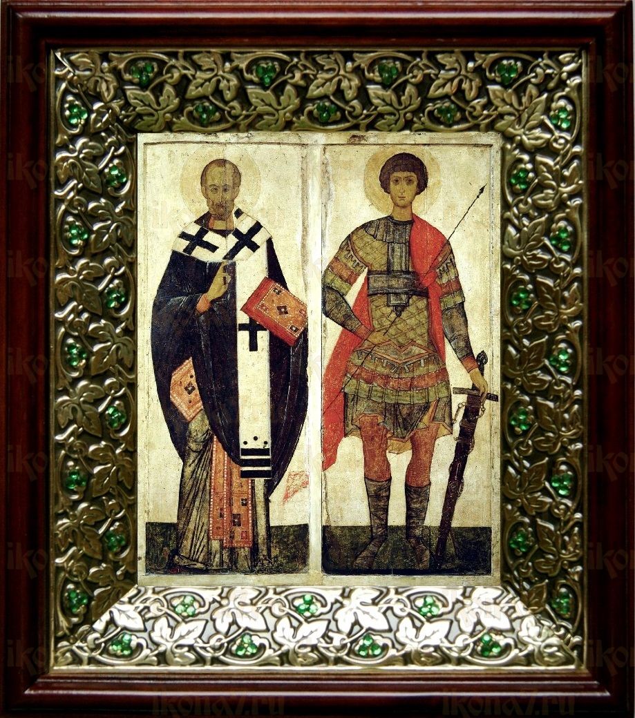 Николай Чудотворец и Георгий Победоносец (21х24), киот со стразами