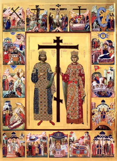 Константин и Елена (100х120) икона (рукописная)