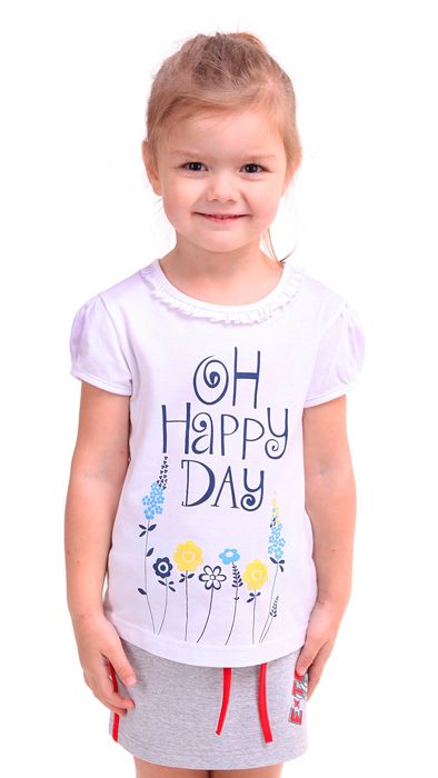 Белая футболка для девочки Happy day