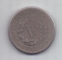 5 центов 1886 г. редкий год. США