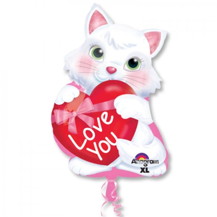 Котёнок с сердечком  фольгированный шар с гелием