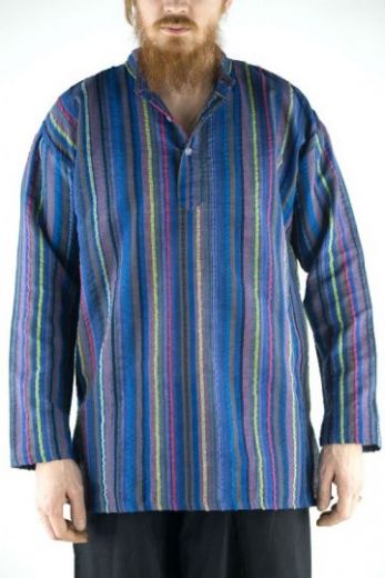 Мужская индийская хлопковая рубашка в полоску. Купить в интернет магазине в Москве