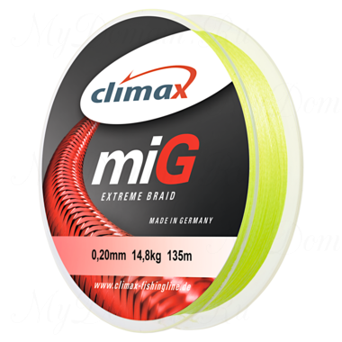 Плетёный шнур Climax Mig Extreme Braid 135m 0,16мм 12,7кг (флюресцентно-желтый)